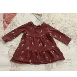 Little Co Floral Rust Tiered Long Sleeve Dress 12mo